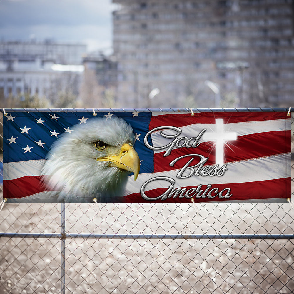 Patriotic Eagle God Bless America Fence Banner - 4x2 ft., image size:1000x1000