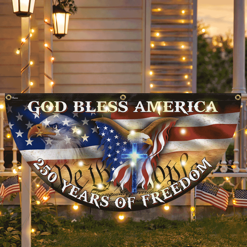 God Bless America solar LED flag decor - 250 Years Celebration