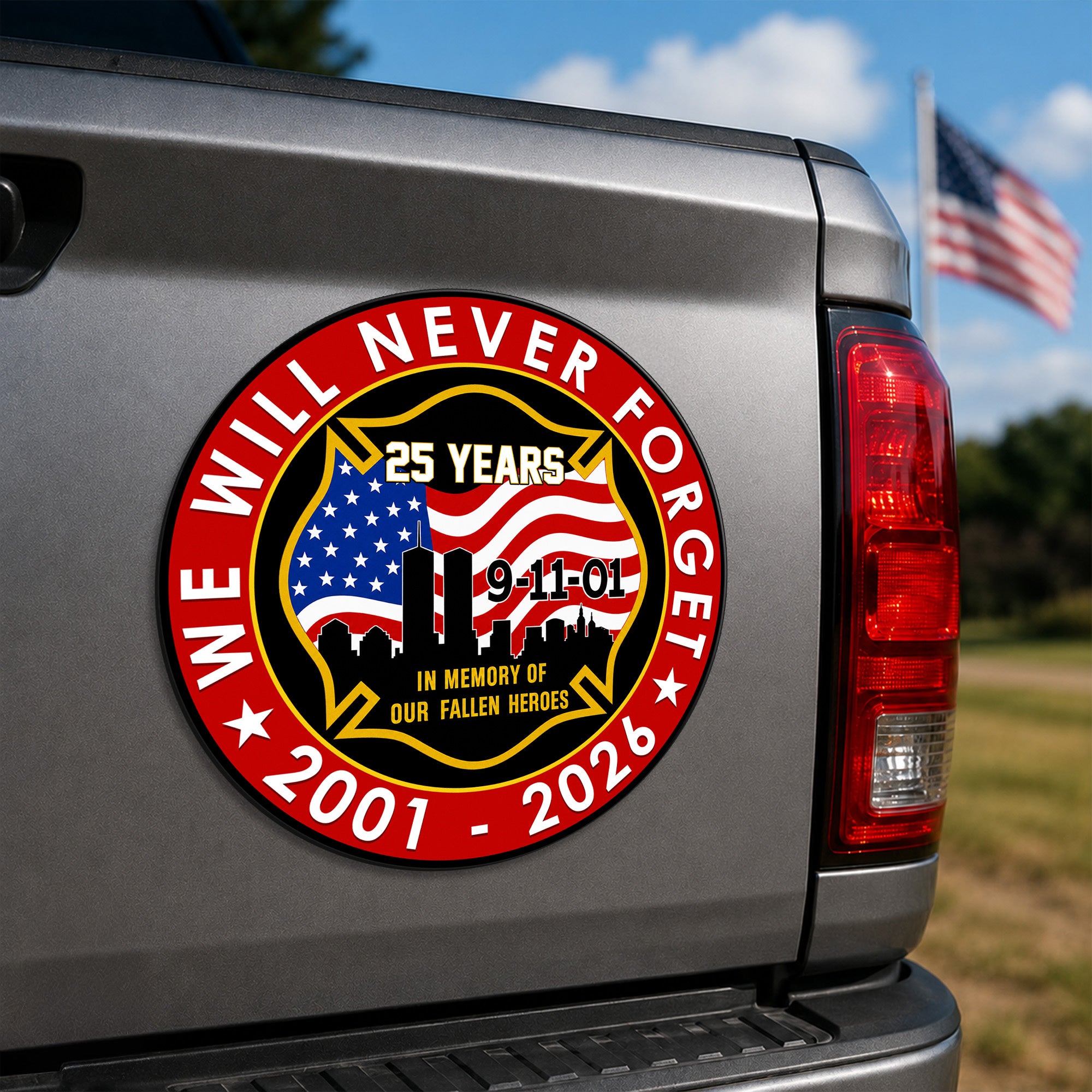 当時物　ナンバープレート　激レア　旗棒　FLAG POLE Firefighter 911 Car Magnet, 25 Years Never Forget First Responder