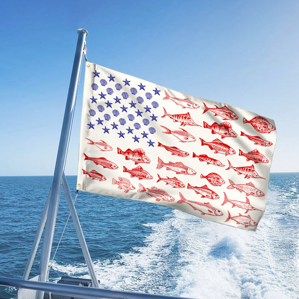 Fish and Sea Shells American Grommet Flag