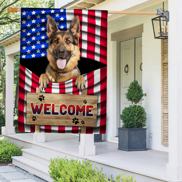German Shepherd Dog Welcome American Flag