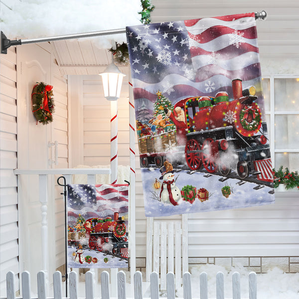 Santa Claus On the Christmas Train American Flag MLN2017F