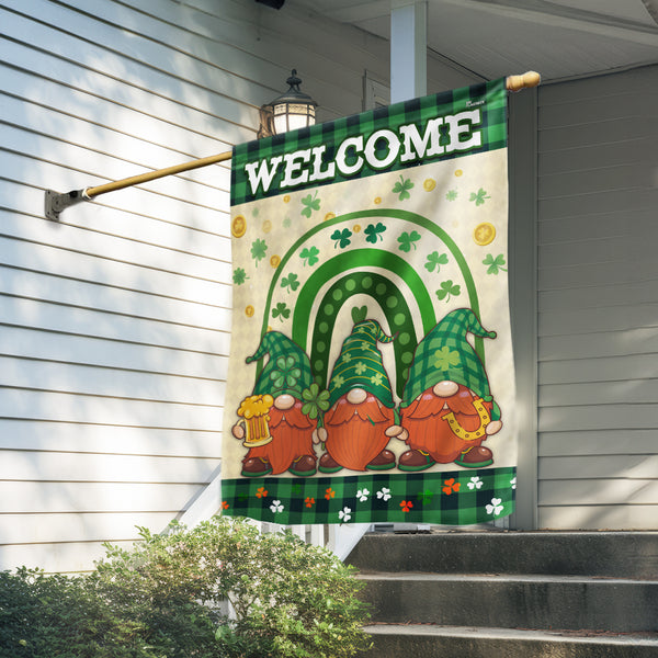 Irish Gnomes Happy Saint Patrick's Day Welcome Flag TPT2543F