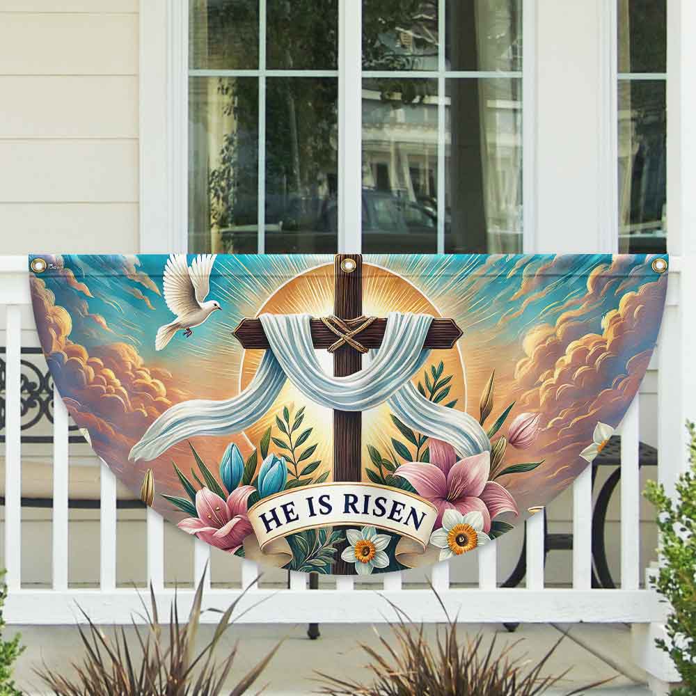 Easter Day Christian Cross He Is Risen Non-Pleated Fan Flag – Flagwix