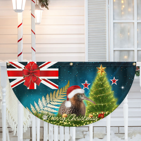 New Zealand Christmas Kiwi Bird and Fern Non-Pleated Fan Flag MLN2060FL