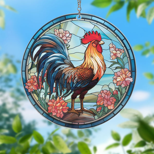 Rooster Chicken Farm 2 Layered Hanging Suncatcher