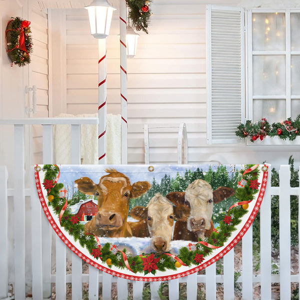Cow Cattle Christmas Farm House Non-Pleated Fan Flag TQN3760FL
