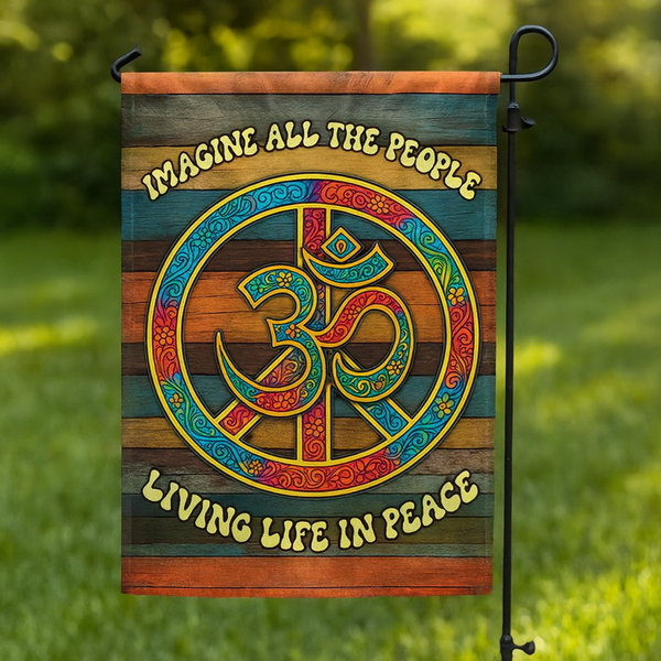 Woodstock OM Hippie Flag | All The People Living Life In Peace Flag