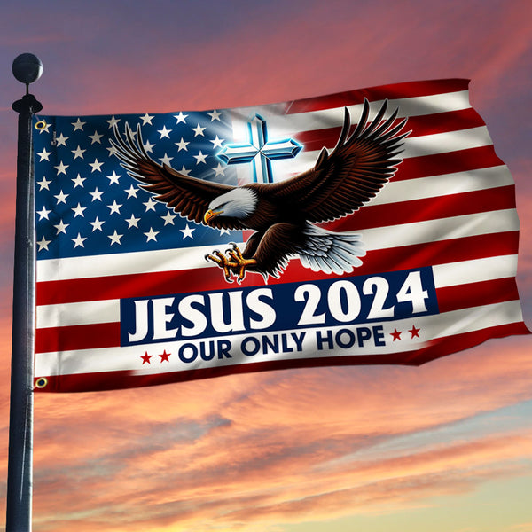 Jesus Our Hope American Eagle Grommet Flag