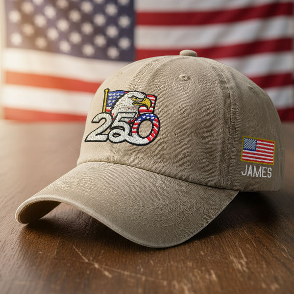 Personalized 250th Anniversary Washed Cap with Embroidered American Flag