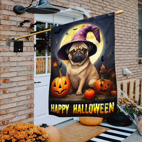 Pug Dog Happy Halloween Flag