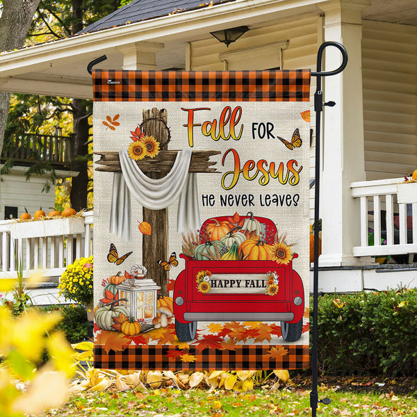 Fall Truck Thanksgiving Flag Fall For Jesus He Never Leaves MLN1732F