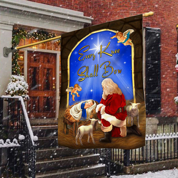 Every Knee Shall Bow Santa Claus Jesus Christmas Flag TQN693F