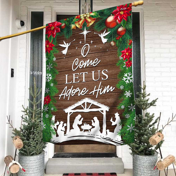 Nativity of Jesus Holy Night Christmas Flag O Come Let us Adore Him MLN2029F