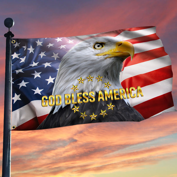 God Bless America Patriotic Eagle Grommet Flag MLN321GF