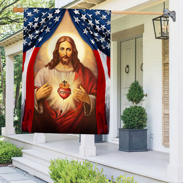 The Sacred Heart Of Jesus American Flag
