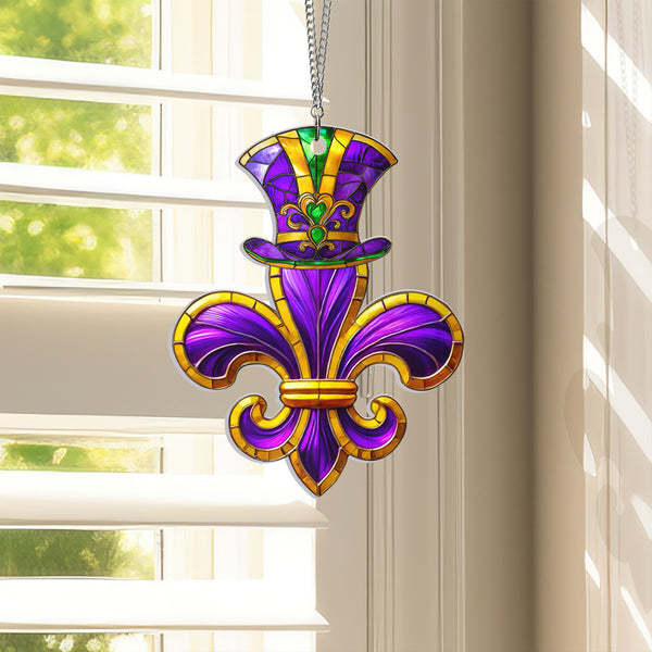 Louisiana Fleur De Lis Mardi Gras Acrylic Suncatcher Hanging VTM902AS
