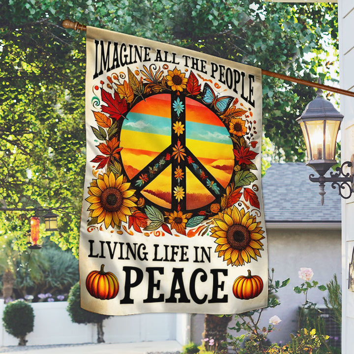 Fall Peace Sign Hippie Peace Sign Fall Flag Imagine All The People Living Life In Peac ...