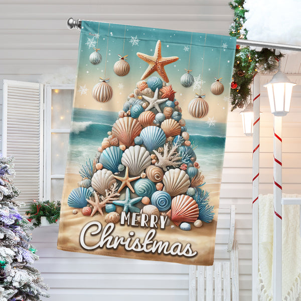 Coastal Beach Winter Merry Christmas Flag TQN4015F