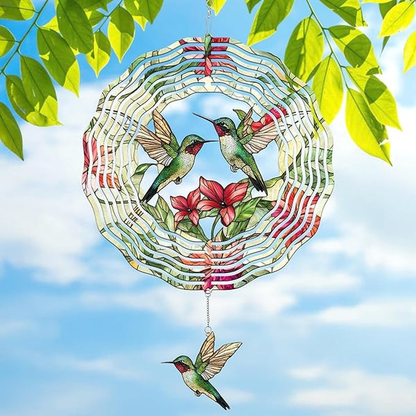 FLAGWIX Hummingbird Gifts for Women - 3D Stainless Steel Metal Wind Spinners 12 in - Hummingbird Wind Spinner Yard Decorations Outdoor Indoor Hanging Garden Decor, Birthday Gifts for Women