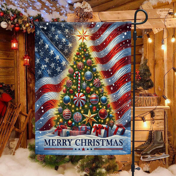 Christmas Tree Merry Christmas American Flag TQN4031F