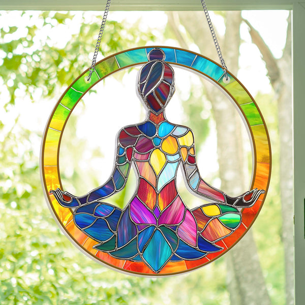 Yoga Namaste Meditation Suncatcher Acrylic Hanging TQN4368AS