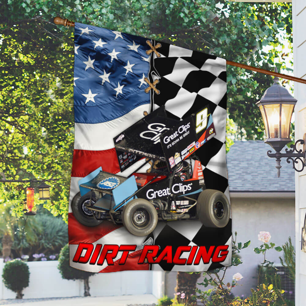 Sprint Car Dirt Track Racing Checked and American Flag – Flagwix