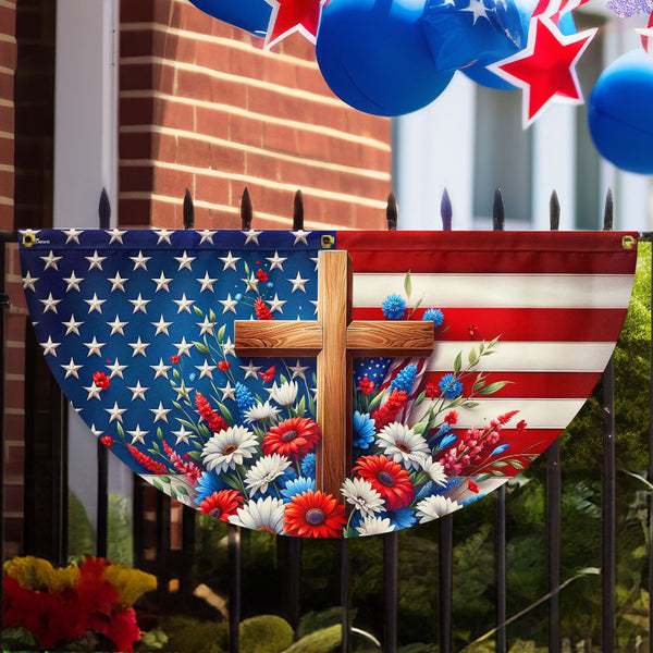 Flagwix American Flag - Independence Day Cross Floral Patriotic American Flag Non-Pleated Fan Flag TQN3178FL