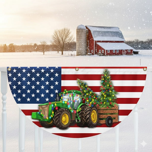 Tractor Christmas Farm Life Non-Pleated Fan Flag