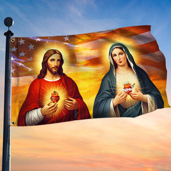 Sacred Heart of Jesus Immaculate Heart of Mary American Flag