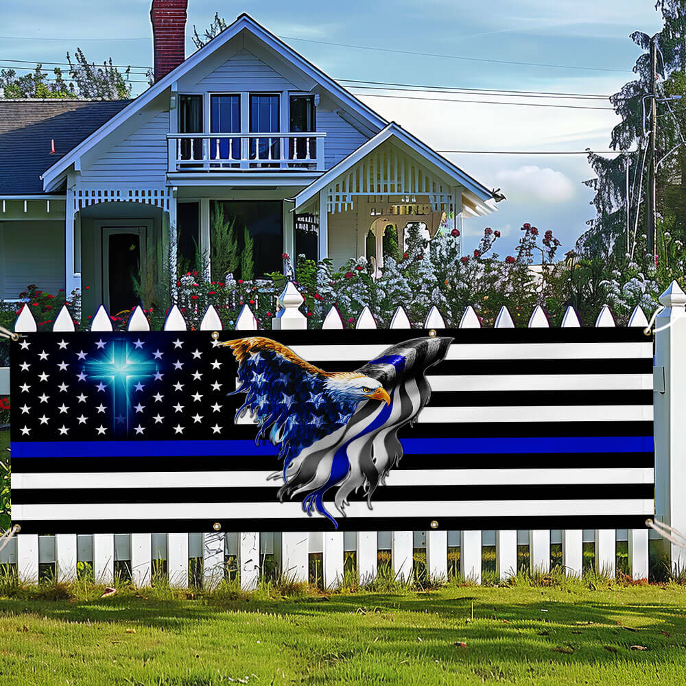 The Thin Blue Line. Police. Law Enforcement American Eagle Fence Banne ...