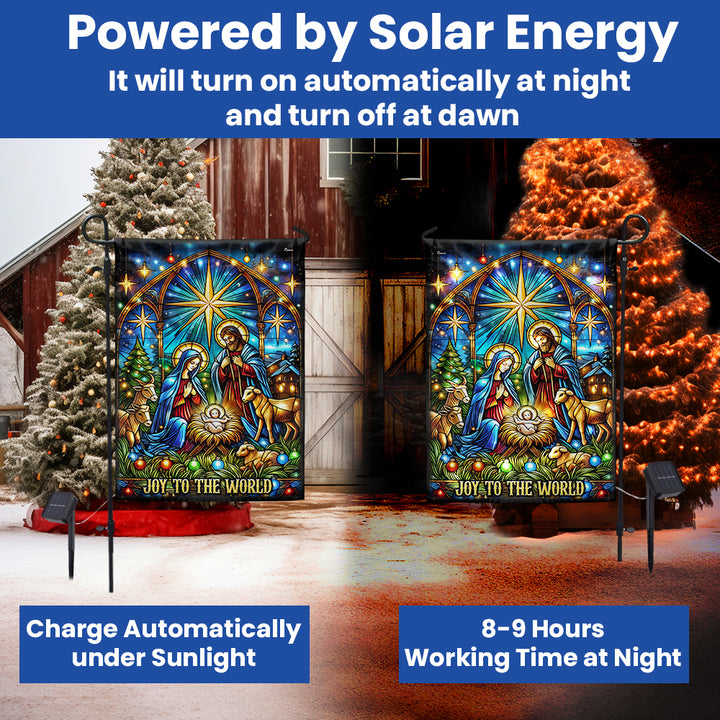 Solar Rocking Jesus Nativity of Jesus Stained Glass Christmas Solar LED Garden Flag – Flagwix