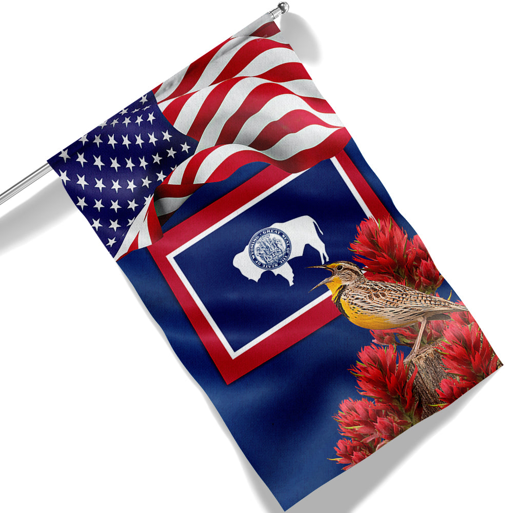 Wyoming State with Meadowlark Bird and Indian Paintbrush Flower