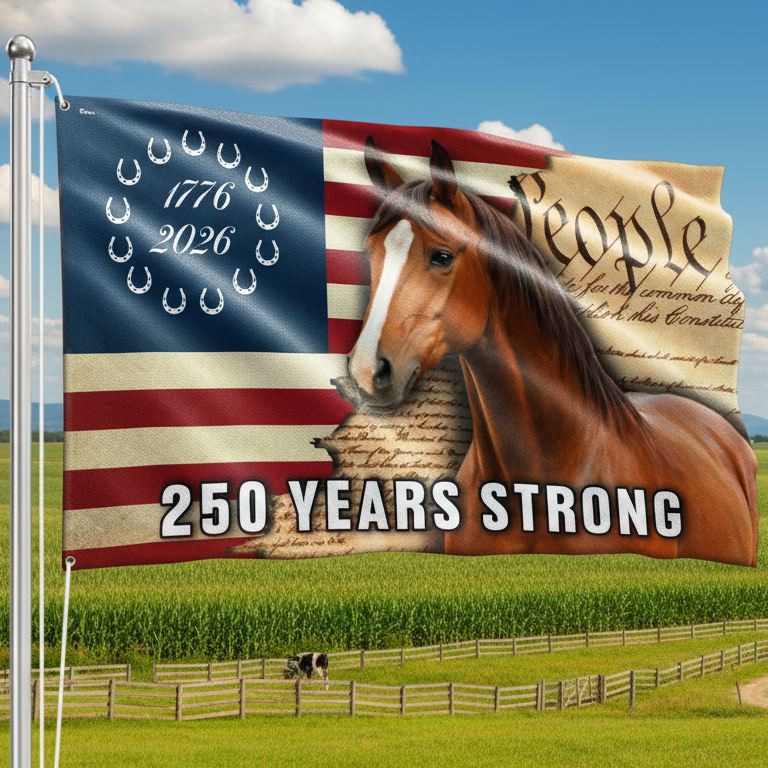 250 Years Strong American Horse Flag, Patriotic Horse Ranch 1776 2026 ...