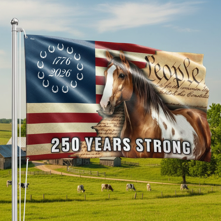 250 Years Strong American Paint Horse Flag, Patriotic Ranch House Amer ...