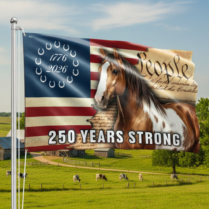 250 Years Strong American Paint Horse Flag, Patriotic Ranch House Amer ...