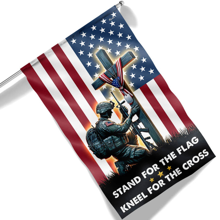 Christian cross and American flag