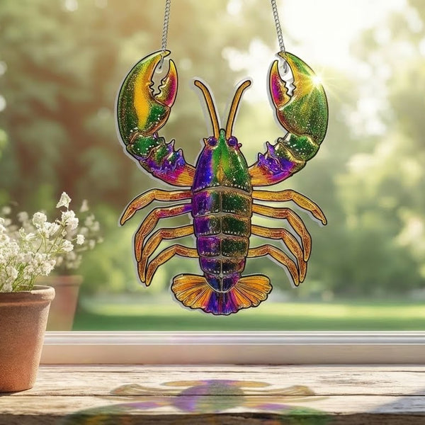 Mardi Gras Crawfish Louisiana Suncatcher Acrylic Hanging Sign