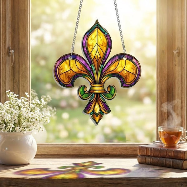 Louisiana Fleur De Lis Suncatcher, Mardi Gras Fleur de Lis Acrylic Hanging Sign