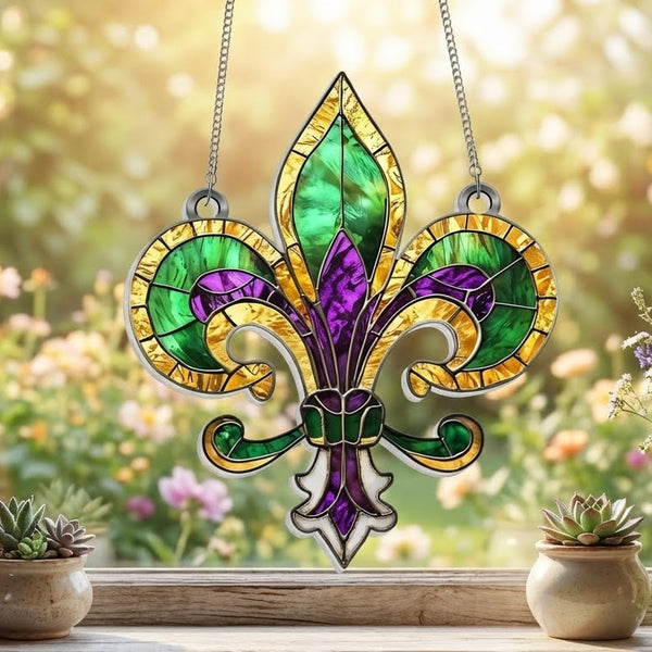Mardi Gras Fleur De Lis Acrylic Suncatcher Hanging