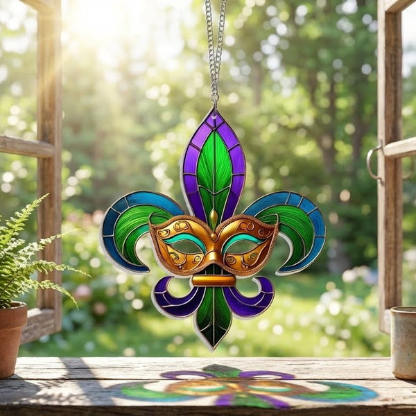 Mardi Gras Fleur de Lis Acrylic Suncatcher Hanging Gift for Mardi Gras Louisiana