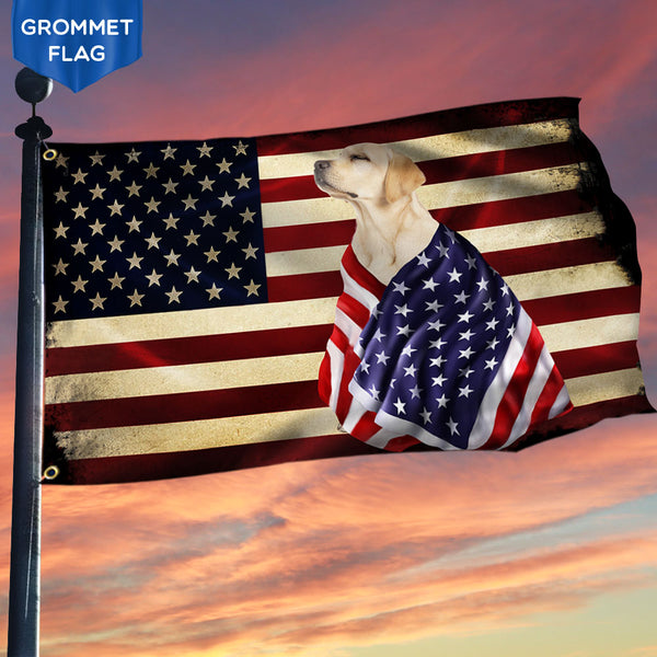 Yellow Labrador Retriever Grommet Flag American Patriot Wrapped in Glory