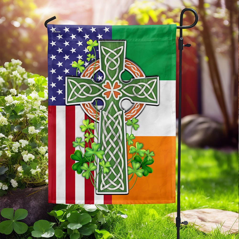 Irish Celtic Knot Cross Irish and American Flag