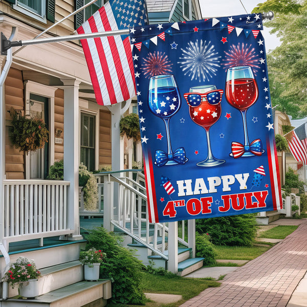 Flagwix American Flag - Red White Blue Wine Glass Happy 4th Of july Flag TQN3173F