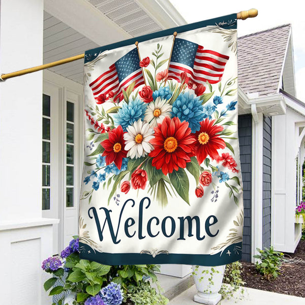 Flagwix American Flag - Patriotic Floral 4th Of july Welcome Flag TQN3026F