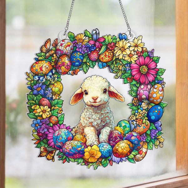 Easter Lamb Wreath Easter Eggs Suncatcher Acrylic Window Hangings MLN5136HVN