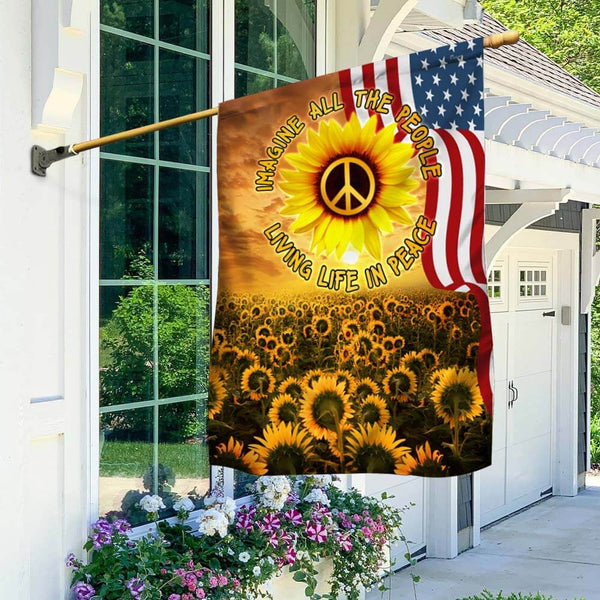 Peace Flag, Imagine All The People Living Life In Peace, Sunflower Garden Hippie Flag