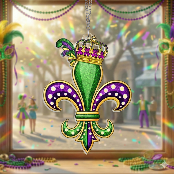 Mardi Gras Fleur-de-Lis Suncatcher | Louisiana Window Hanging Decor