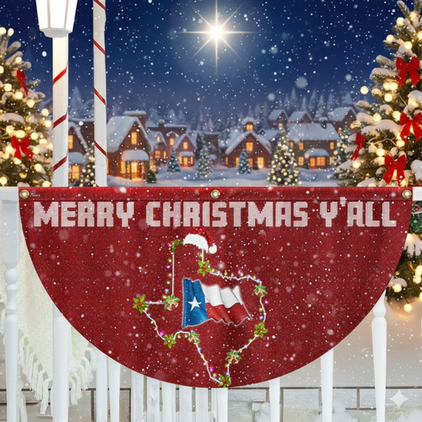 Texas Christmas Fan Flag - Holiday Decoration, Non-Pleated Design  - 3-Day Shipping
