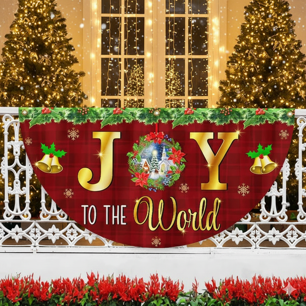 Joy to the World Christmas Fan Flag - Non-Pleated Holiday Décor & Gift  - 3-Day Shipping